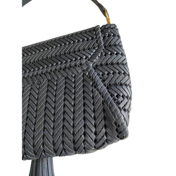 Anya Hindmarch Neeson Tassel Shoulder Bag Capra Leather Dark Marine Blue Woven - Picture 5 of 14